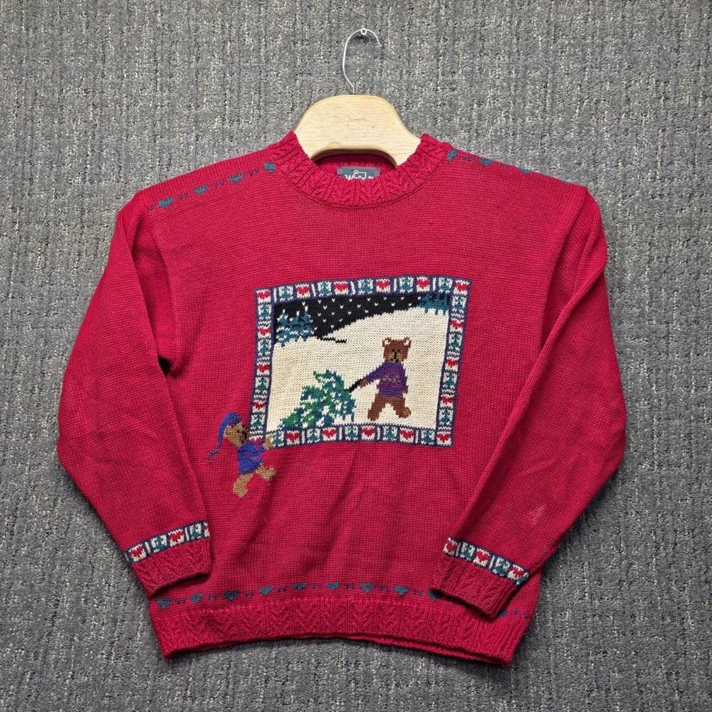 Vintage Woolrich Christmas Sweater Womens S Red Teddy Bear Tree Ramie Cotton 80s
